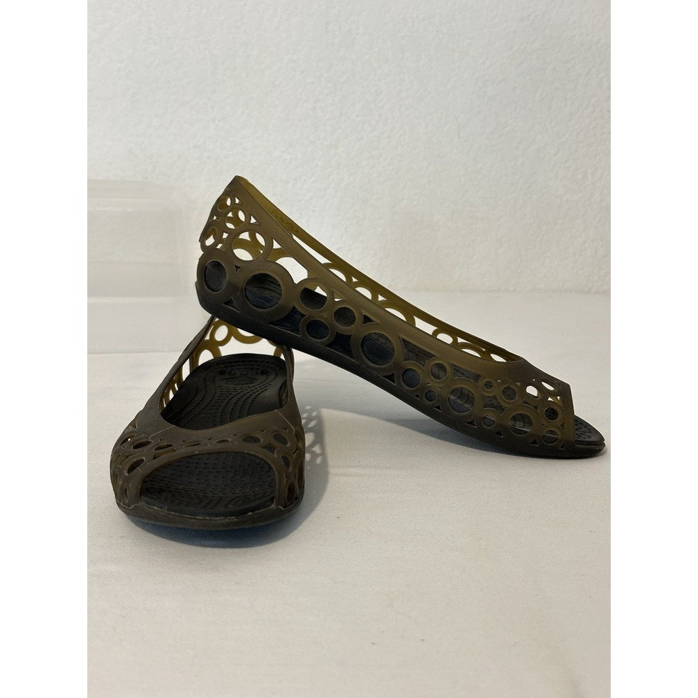 Crocs Adrina Jelly Ballet Flat Sandal Womens 7 Peep Toe Geometric Circles Gray
